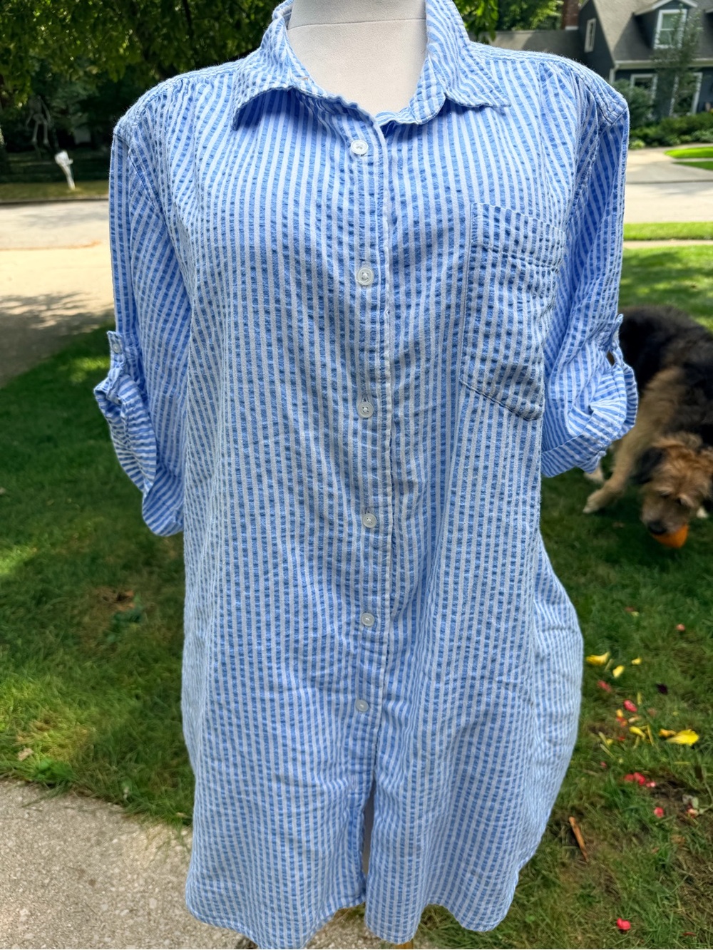 Vintage Mainstreet Blues 2X Seersucker Nautical Coastal Stripe Shirt 100% Cotton
